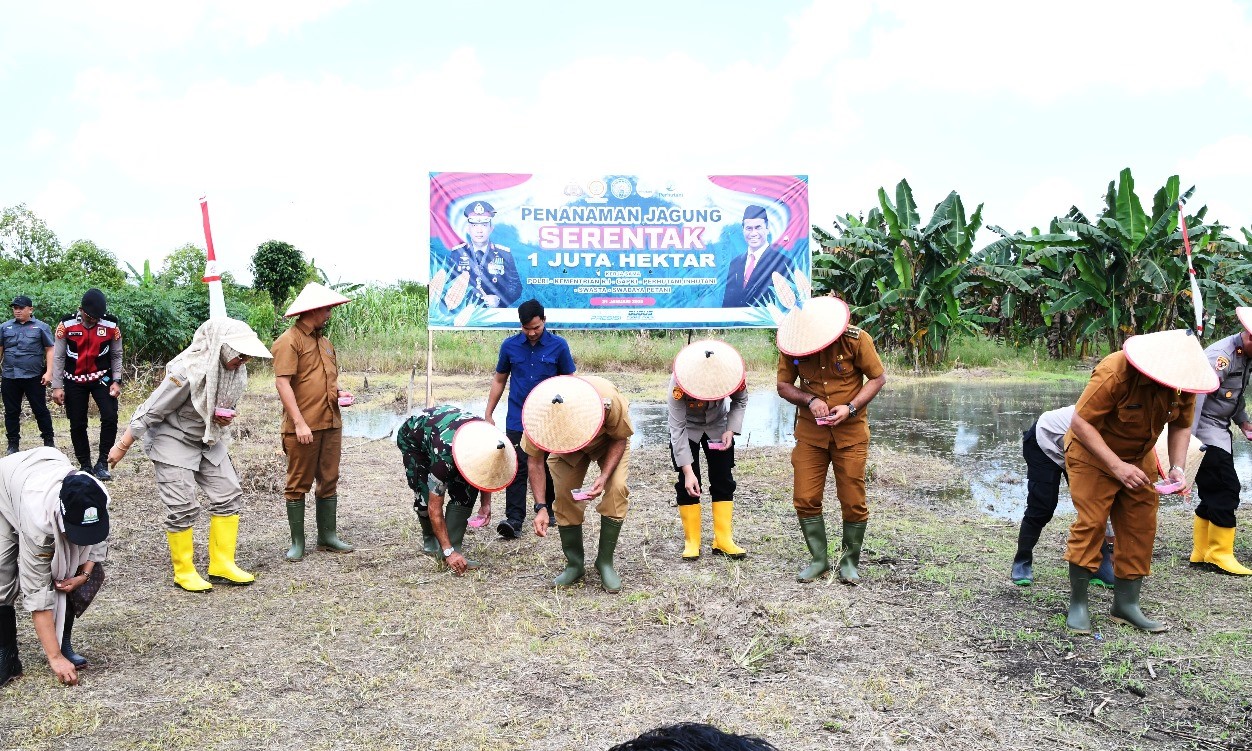 Guna mendukung program Presiden RI, Polres Aceh Timur bersama Dinas Pertanian dan Ketahanan Pangan melaksanakan penanaman jagung