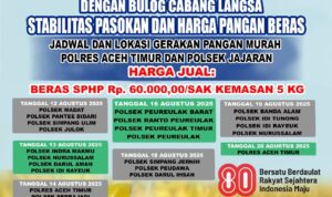 Polres Aceh Timur, Polda Aceh bekerja sama dengan Bulog Cabang Langsa menggelar Gerakan Pangan Murah di 21 Kecamatan