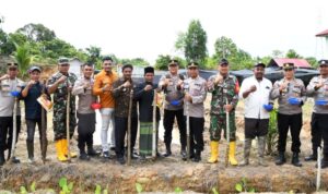 Bersama santri, Polres Aceh Timur menanam jagung di atas lahan Dayah Raudatur Ridha seluas 2,5 Hektar yang terletak di Gampong Baro, Julok